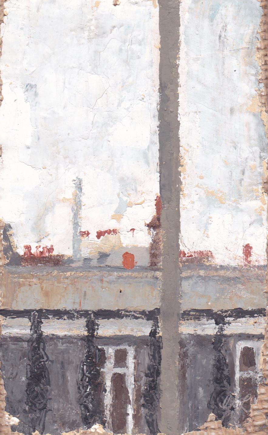 oil on plastered burlap